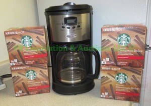 lot 32 image: Starbucks Keurig hot cinnamon dulce single serve coffee 4 boxes & Cooks coffee maker model CM4201-A