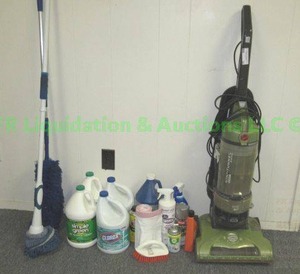 lot 34 image: Techtronic wind tunnel HEPA vacuum and assorted cleaning supplies