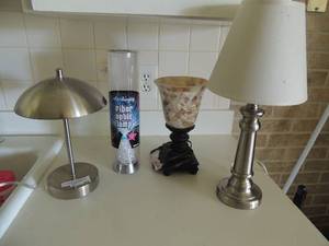 lot 62 image: 3 small bedside lamps and a new in wrap fiber optic lamp all work great