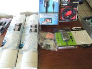 lot 68 image: All  NEW items IPod or MP3 tunes cable, 2 cable neat  organizers,  Belkin laptop to HDTV 10 FT , Enercell USB wall charger, and GE6 quad shield pro coax cable