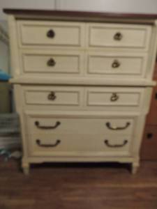 lot 5 image: WHITE FRENCH PROVINCIAL CHEST OF DRAWERS  - has 5 drawers  MATCHES #4