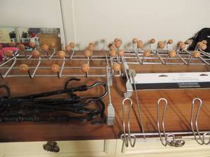 lot 117 image: New over the door hanging rack with 6 hooks, same with 5 hooks, new and multi hanger hooks for clothes