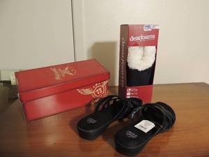 lot 121 image: Faded glory size 10W womens shoes, Dear foams 10 womans house shoes both new in box
