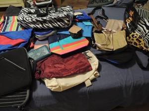 lot 142 image: Large lot of bags, wallets, coin purses, computer bags, personal grocery bags and more
