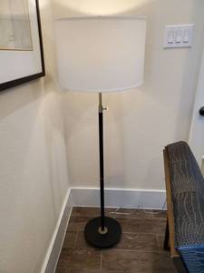lot 4 image: Metal Floor Lamp with Cream Linen Drum Shade