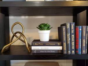 lot 16 image: Metal Sculpture with Faux Succulent & 10 Books