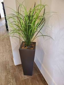 lot 61 image: Metal Floor Vase with Faux Plant