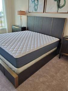 lot 135 image: Wood King Size Bed Frame with Metal Accents