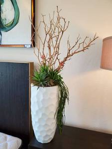lot 140 image: White Container with Faux Plants & Branches