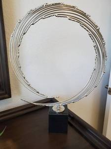 lot 156 image: Silver Tone Metal Circle Sculpture on Marble Base