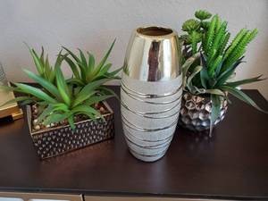 lot 161 image: Pair of Faux Succulent and Ceramic Vase