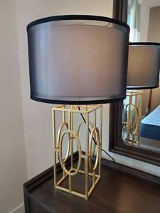 lot 163 image: Double Shade Table Lamp with Gold Tone Metal Body