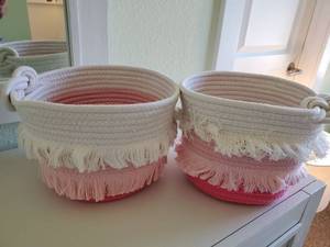 lot 183 image: Pair of Pillowfort Pink & White Baskets