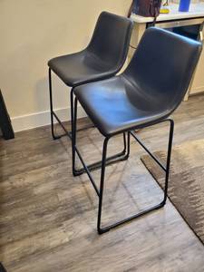 lot 219 image: Four Black Faux Leather & Metal Bar Stools