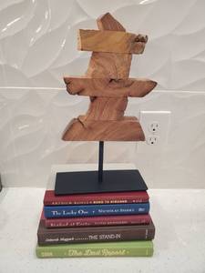 lot 228 image: Wood Sculpture on Metal Base with 5 Books