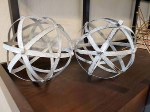 lot 229 image: Pair of Whitewashed Metal Spheres