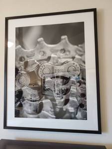 lot 257 image: Framed Bike Part Print with Glass Gear