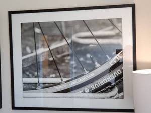 lot 260 image: Framed Bike Part Print with Glass Bicycle