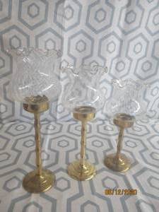 lot 59 image: 3 VINTAGE BRASS CANDLE HOLDERS