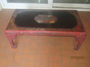 lot 108 image: CARVED ASIAN TABLE WITH CENTER CARVED MEDALLION&nbsp42 L X 21 12 X 16 H&nbsp