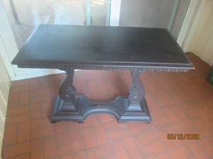 lot 109 image: EBONIZED SCROLL PEDESTAL HALL TABLE&nbsp44 L X 22 12 X 29 H&nbsp