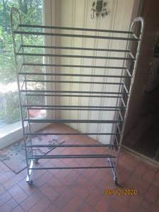 lot 112 image: ANGLED SHOE STORAGE RACK ON WHEELS