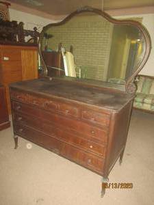 lot 144 image: TURN OF CENTURY DRESSER WITH MIRRORDRESSER&nbsp 55L X 24 36 H&nbspWITH ATTATCHED MIRROR&nbsp 77  H&nbsp