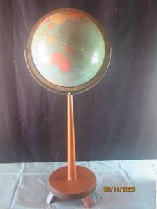 lot 209 image: MID CENTURY GLOBE ON MAPLE STAND 1950s