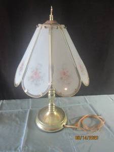 lot 228 image: BRASS LAMP WITH GLASS PANELS