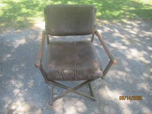 lot 247 image: VINTAGE LEATHER BRASS AND WOOD DIRECTORS CHAIR
