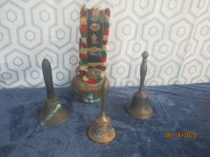 lot 485 image: 3 VINTAGE BRASS BELLS