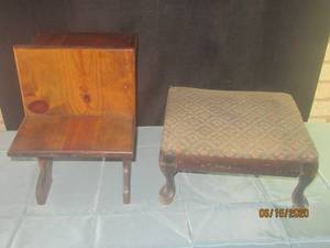 lot 344 image: &nbspANTIQUE WOOD FOOTSTOOL &amp ANTIQUE WOODEN DOLLHOUSE SCHOOL DESK