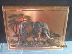lot 348 image: VINTAGE GASTONE BAS RELIEF COPPER PLATE ART19 L X 14 H