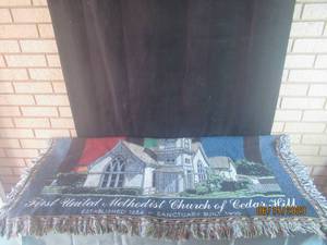 lot 388 image: FIRST UNITED METHODIST CHURCH OF CEDAR HILL EST 1854 -SANCTUARY BUILT 1900 HAND MADE TAPESTRY&nbsp BLANKET