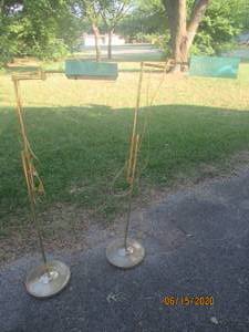 lot 396 image: DUO ANTIQUE BRASS FLOOR LAMPS&nbsp