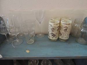 lot 25 image: 5 wine glasses with horse dcor, 2 english trade mark Coca-Cola glasses, 4 chicago catalogue covered drinking glasses, 2 Ball mason glasses