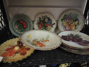 lot 51 image: Decor plates-fruit, cherry, red birds in flowers