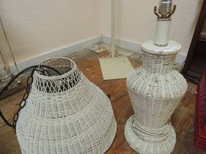 lot 72 image: Wicker table lamp no shade hanging wicker lamp works