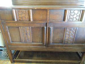 lot 27 image: Vintage BUFFET 2 top drawers, double doors when open has 3 shelves 30Hx 47L x 16D