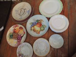 lot 95 image: 2 Nagasaki fruit plates for decor only, 8 Whte saucerss,  various other saucers  (qty  16)