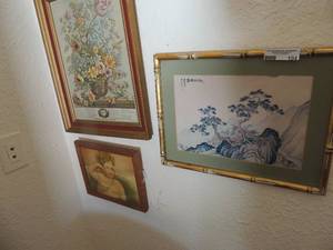 lot 104 image: 19x15 may flower painting 17x13 Chinese print 11x9 angel art by R Folk