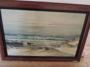 lot 109 image: Large art by H. Alton of Ocean and blue sky 42 x 31