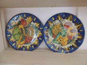 lot 132 image: 2 Telavera blue plates with hand painted fruit design