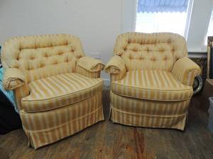 lot 145 image: Pair of vintage full back chairs in yellow