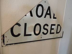 lot 147 image: Road closed wall sign black and white 48 x 29