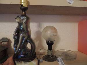 lot 161 image: Porcelain lamp of man no shade patio table light 6 plus 2 ashtrays