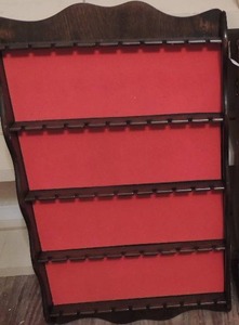 lot 175 image: Souvenir  SPOON DISPLAY WALL SHELF - 5 LEVELS FOR DISPLAYING  RED & BROWN -  29 x 17