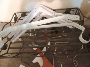 lot 188 image: Lot of brackets, picture stands, plate stands, and a metal shelf