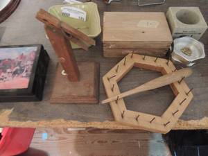 lot 189 image: Misc. lot of small wooden box green square bowl and so much more.