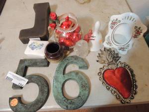 lot 194 image: Metal # 5 & 6 pic frame for of red bulbs wooden J and more